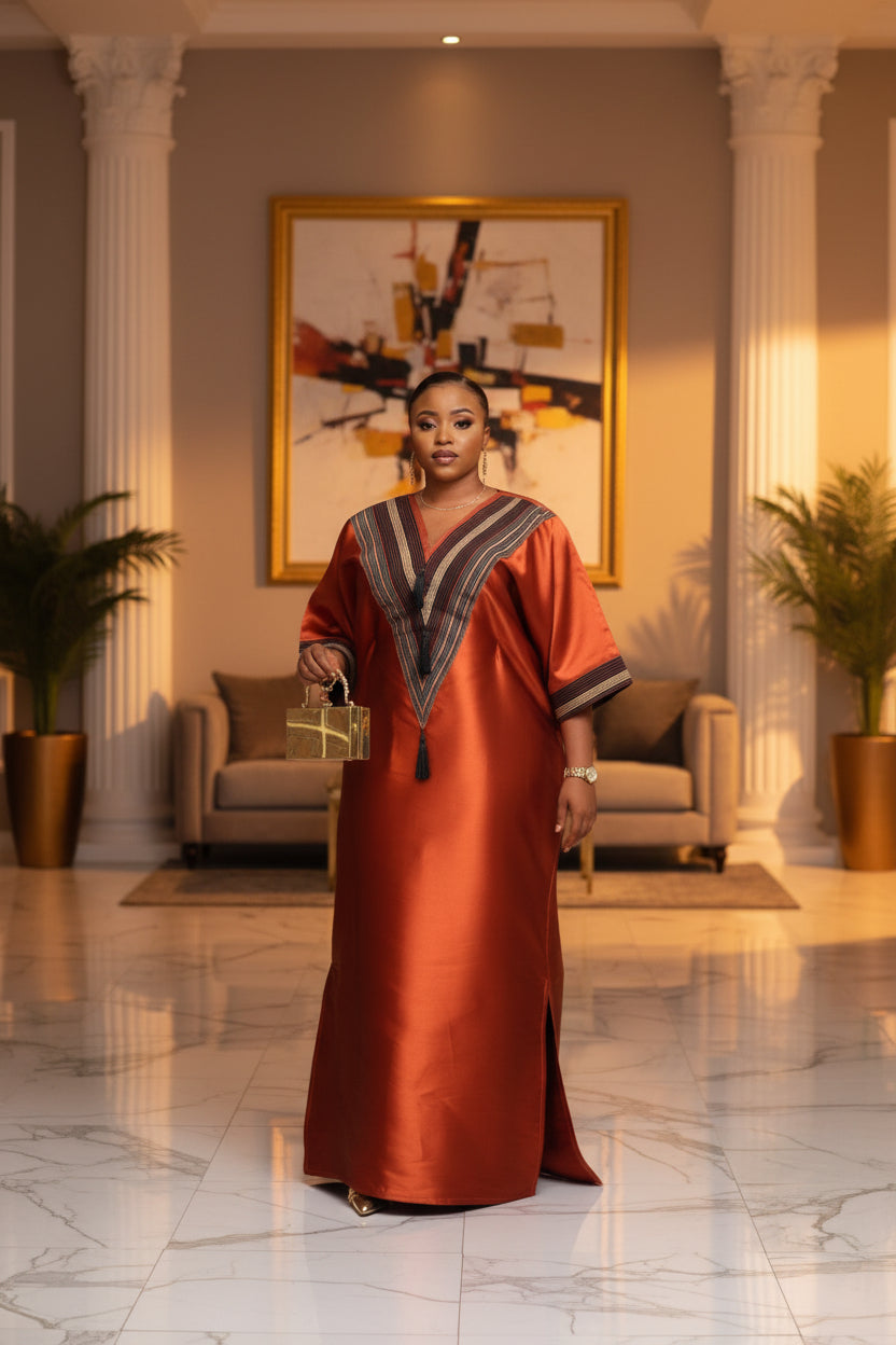V-Shaped Panelled Mikado-Asooke Mix Boubou Dress