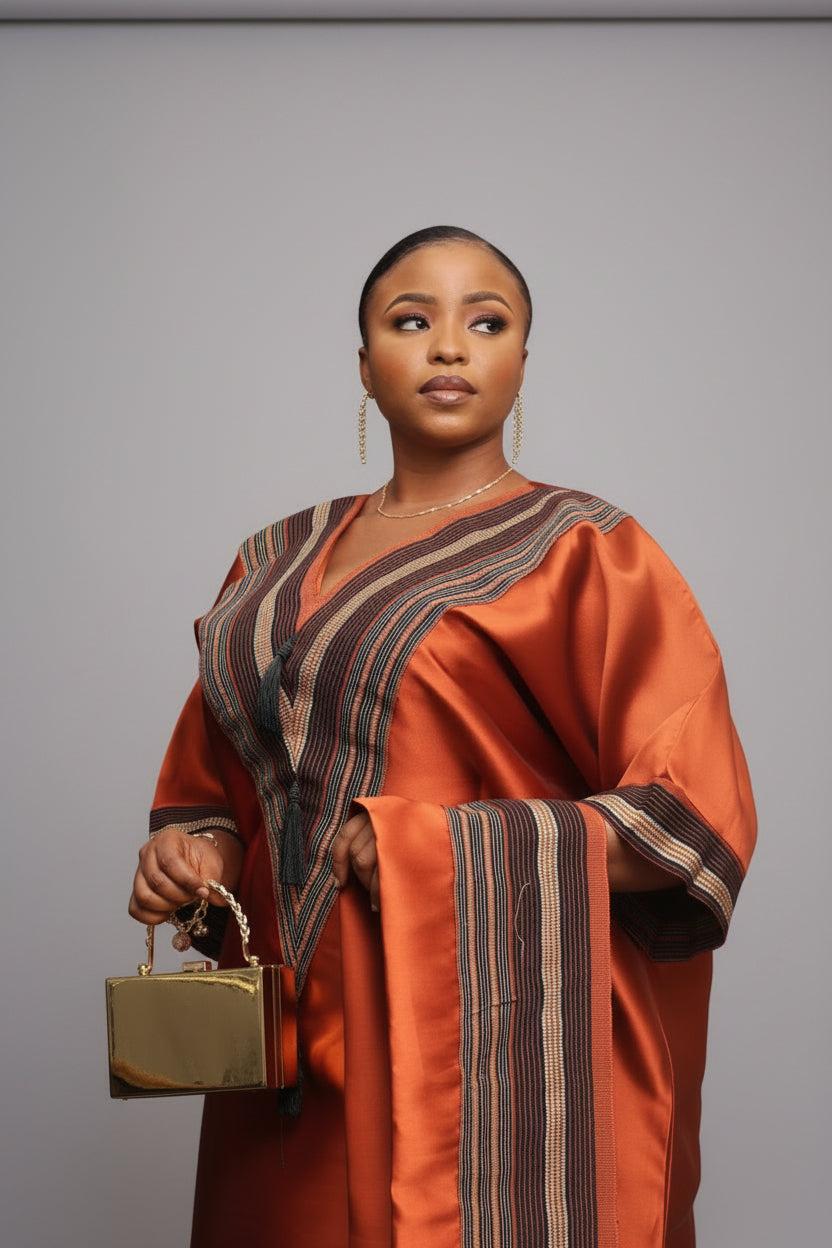 V-Shaped Panelled Mikado-Asooke Mix Boubou Dress