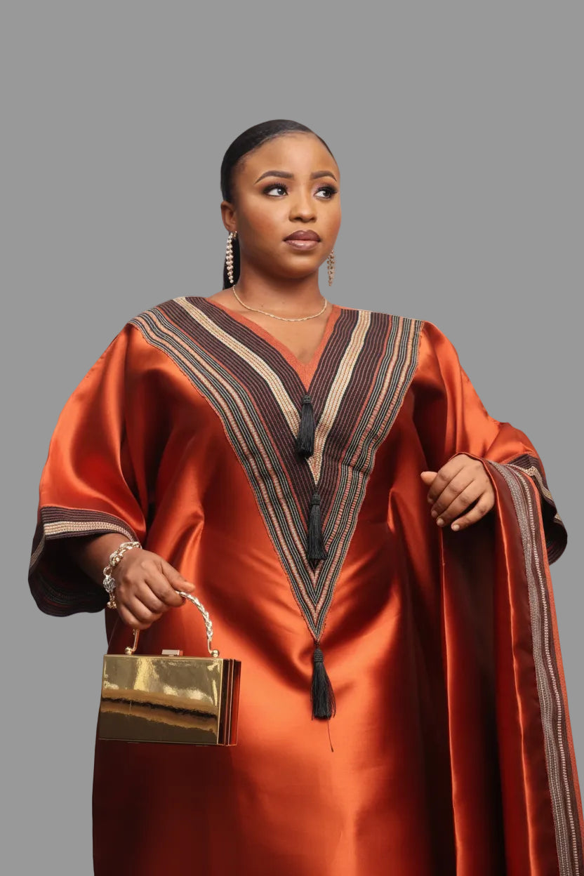 V-Shaped Panelled Mikado-Asooke Mix Boubou Dress