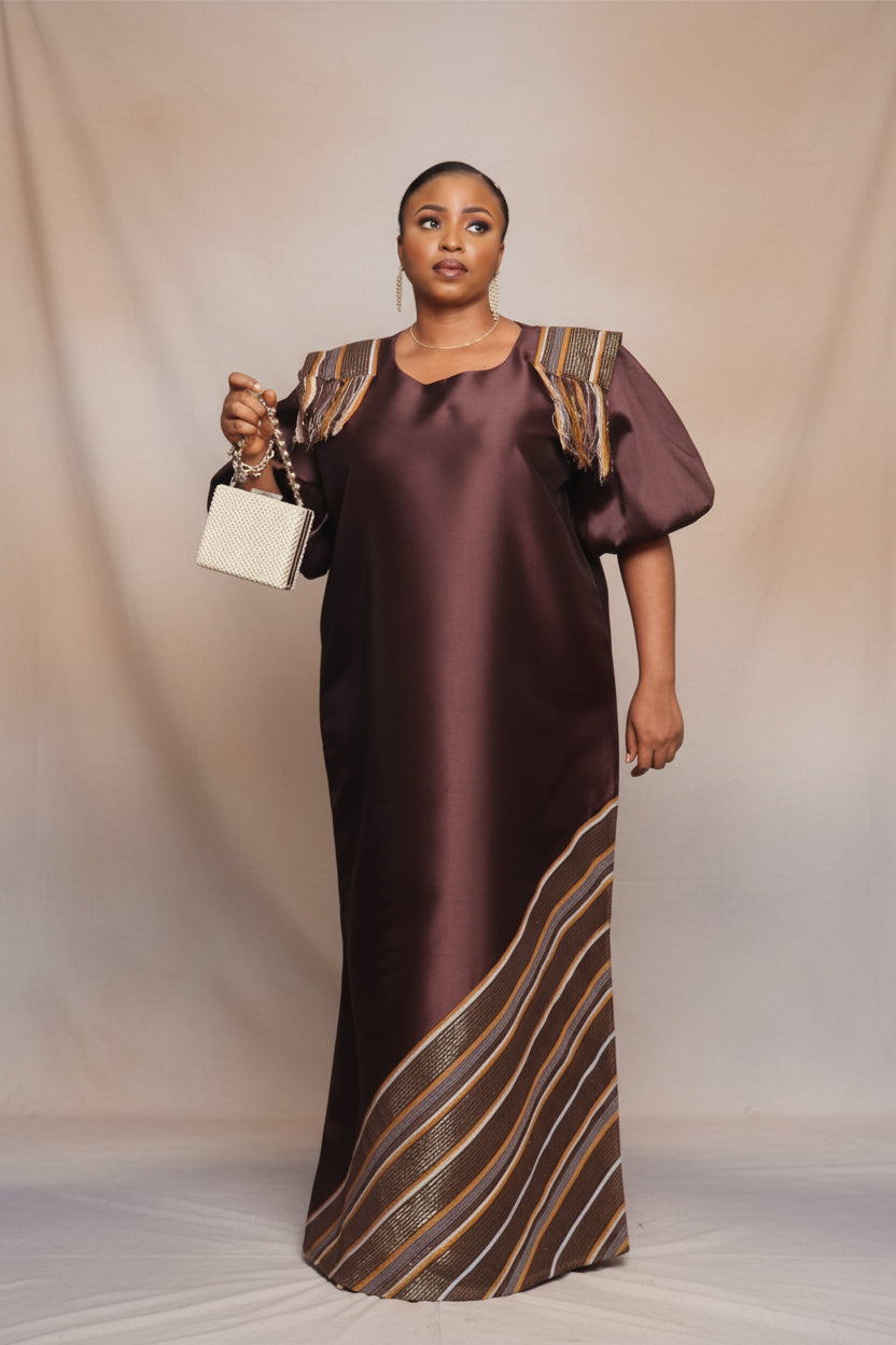 REBECCA03 Shoulder Panelled Mikado-Asooke Mix 2 Piece Boubou Dress