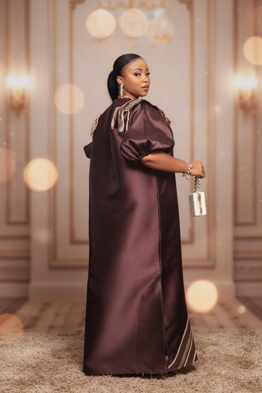 REBECCA03 Shoulder Panelled Mikado-Asooke Mix 2 Piece Boubou Dress