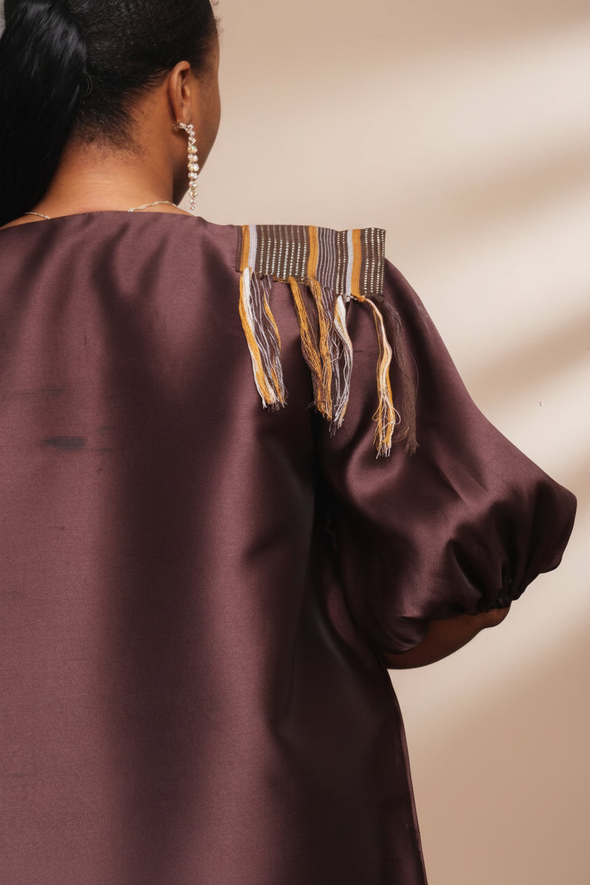 REBECCA03 Shoulder Panelled Mikado-Asooke Mix 2 Piece Boubou Dress