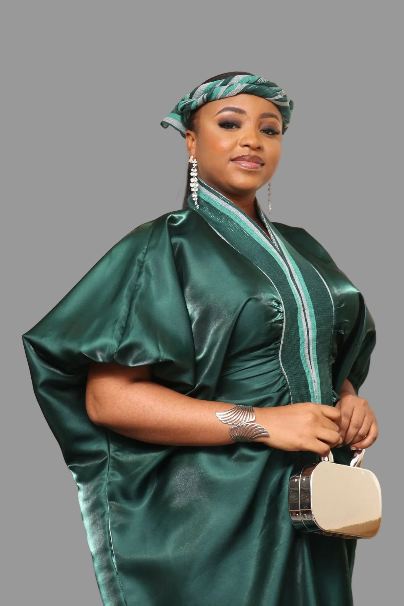 MOFE 2-Piece Liquid Mikado-Asooke Mix Boubou Dress and Hat Set M/L