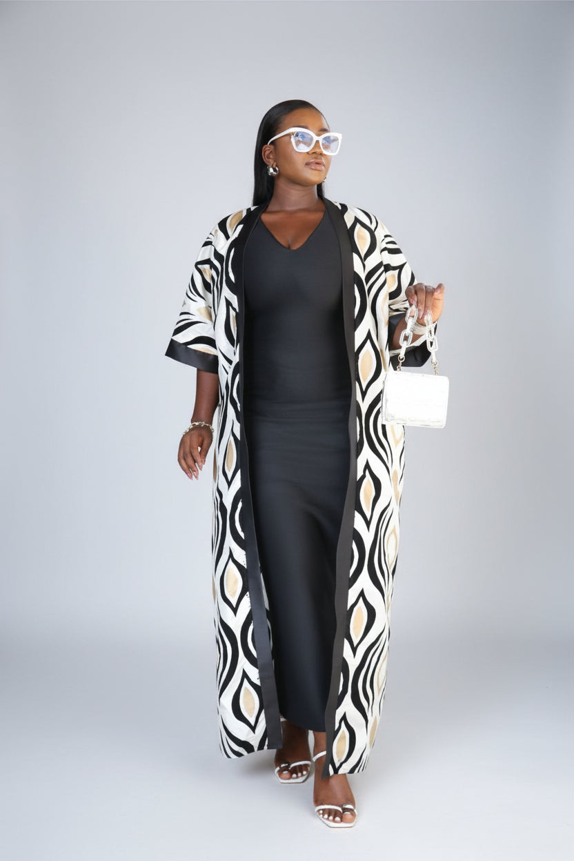 FUNKE Velvet Embossed Long Kimono Jacket