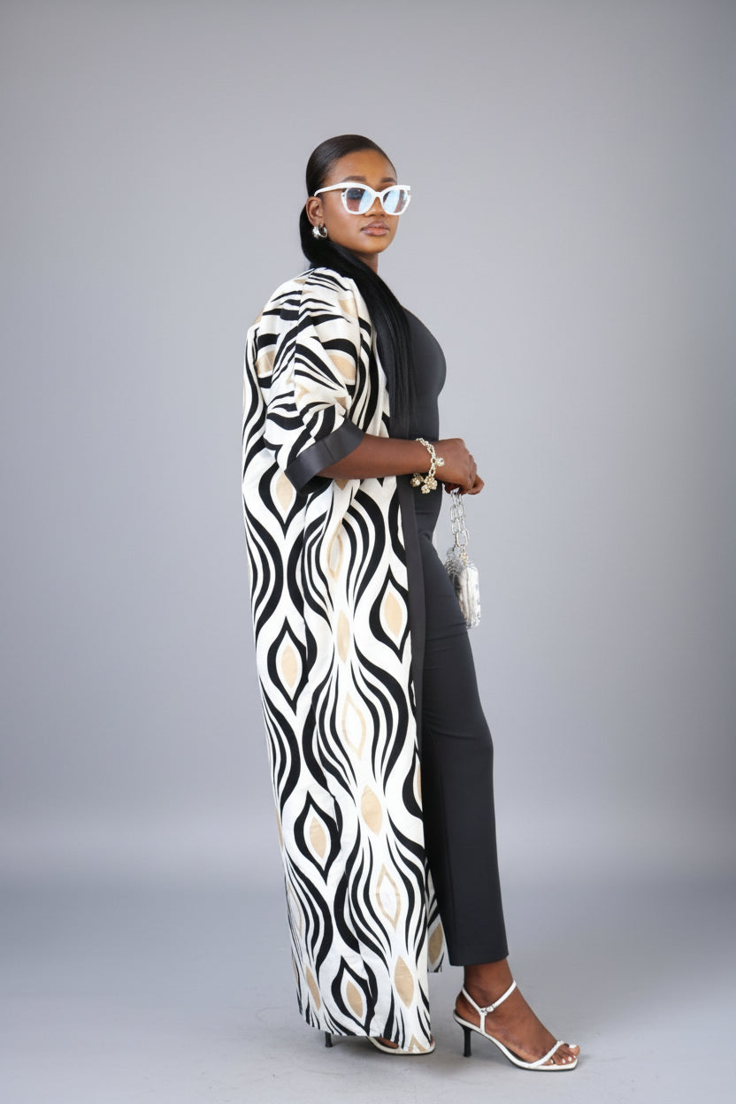 FUNKE Velvet Embossed Long Kimono Jacket