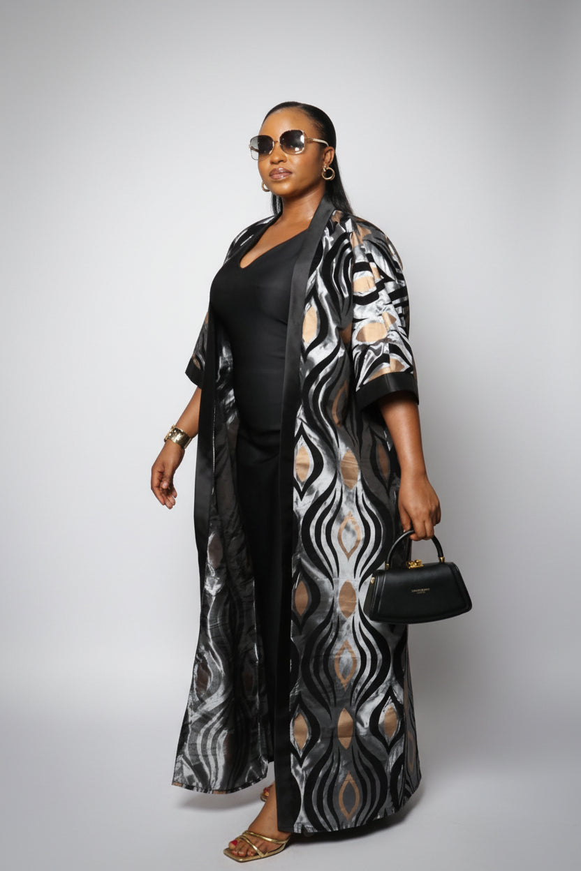 FUNKE Velvet Embossed Long Kimono Jacket