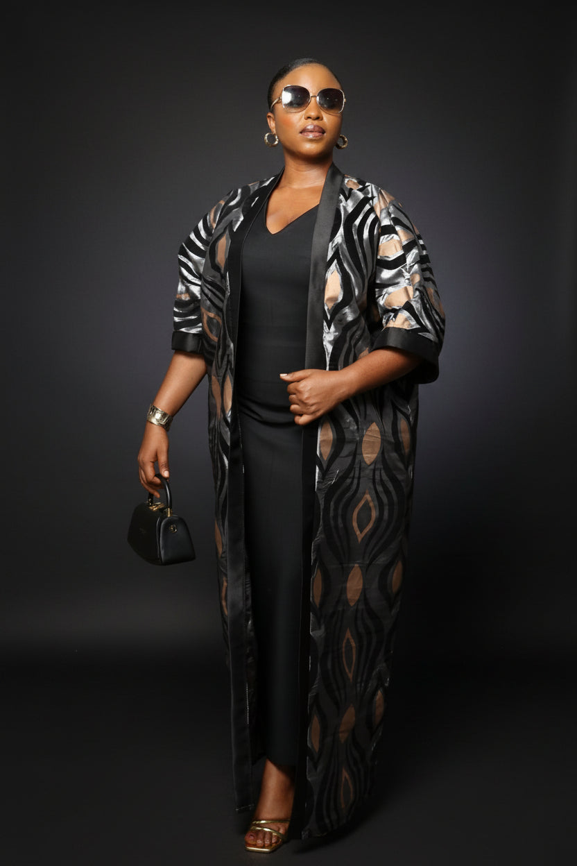 FUNKE Velvet Embossed Long Kimono Jacket