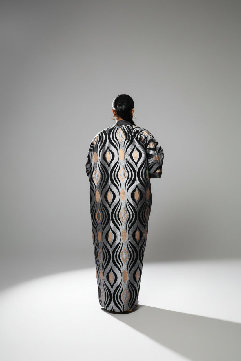 FUNKE Velvet Embossed Long Kimono Jacket