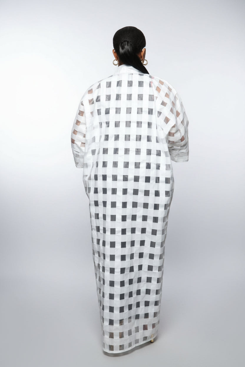 FUNKEO2 Gridded Organza Kimono