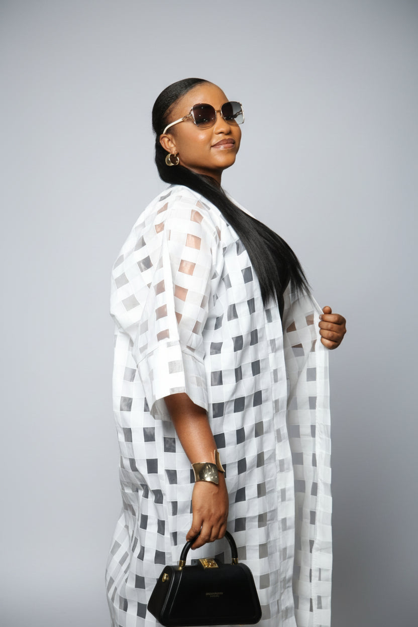 FUNKEO2 Gridded Organza Kimono