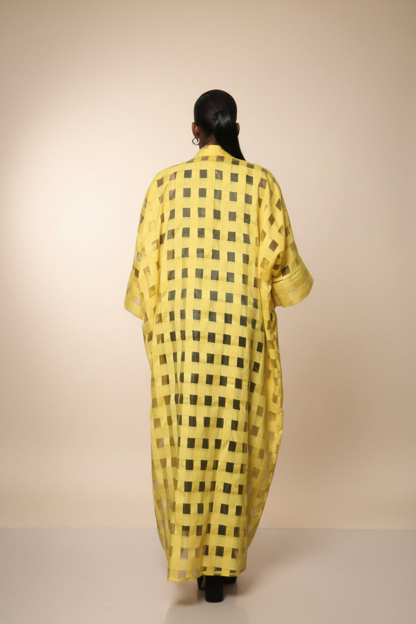 FUNKEO2 Gridded Organza Kimono
