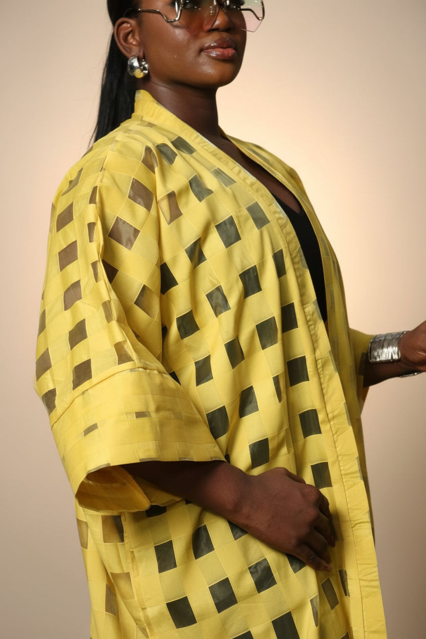 FUNKEO2 Gridded Organza Kimono