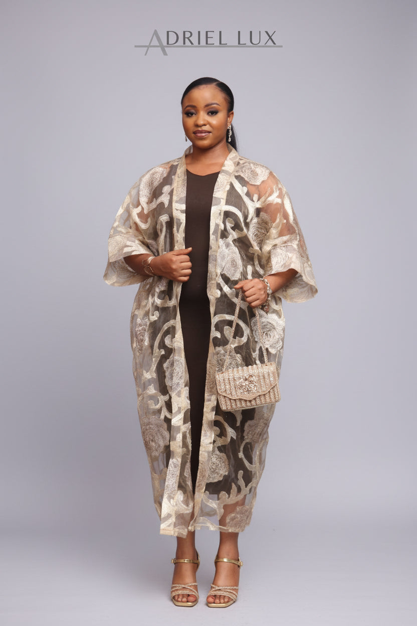 KIM Oganza Brocade 2-PC Kimono Set- Gold