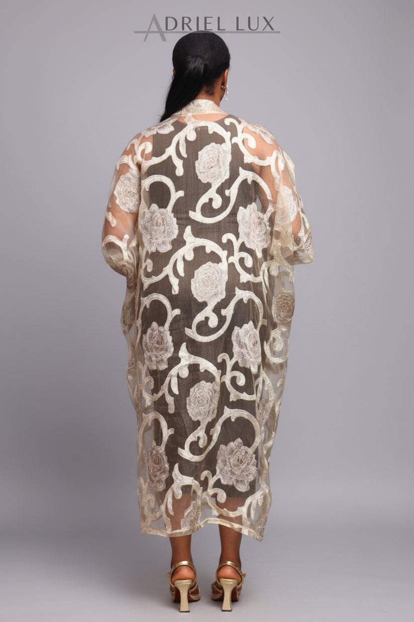 KIM Oganza Brocade 2-PC Kimono Set- Gold