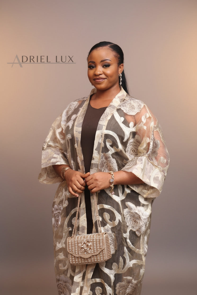 KIM Oganza Brocade 2-PC Kimono Set- Gold