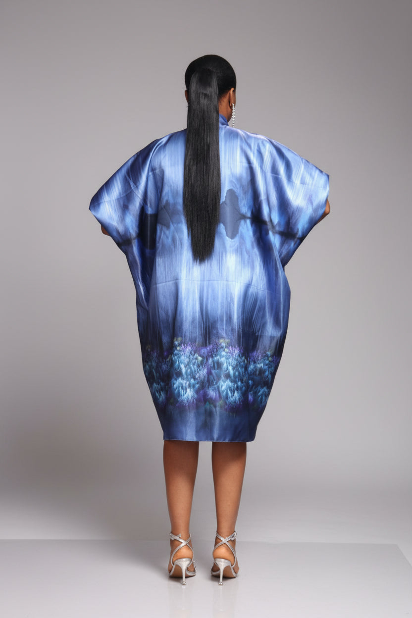 PEJU02 Button detailed Corset-Cut Liquid Mikado Boubou- Blue/Multi