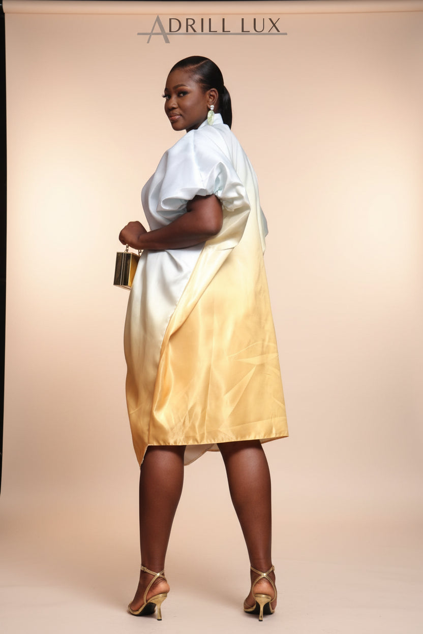 PEJU02 Button detailed Corset-Cut Liquid Mikado Boubou- Gold/Ombre