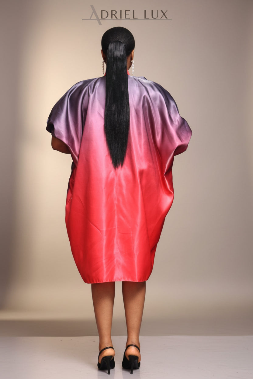 PEJU02 Button detailed Corset-Cut Liquid Mikado Boubou- Blk/Red/Ombre