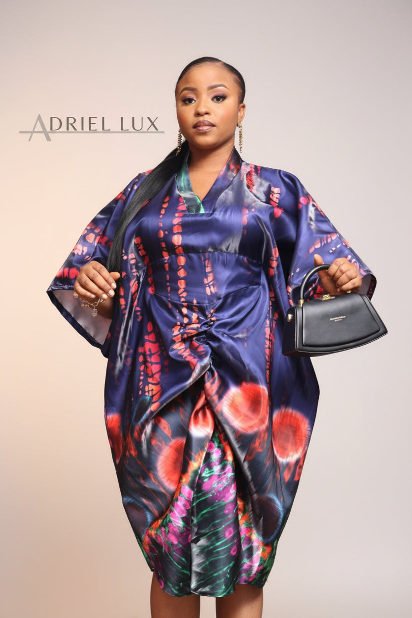 PEJU02 Button detailed Corset-Cut Liquid Mikado Boubou- Multi