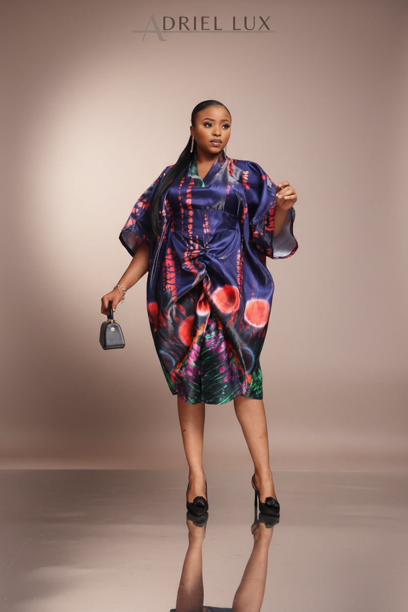 PEJU02 Button detailed Corset-Cut Liquid Mikado Boubou- Multi