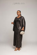 ABIOLA 2-Piece Sequined Boubou and Hat Set-BROWN