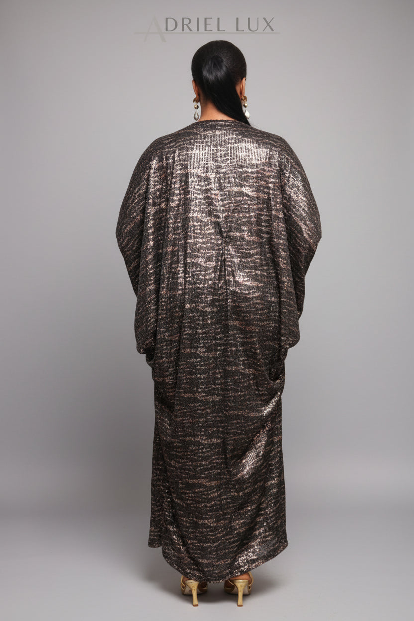 ABIOLA 2-Piece Sequined Boubou and Hat Set-BROWN