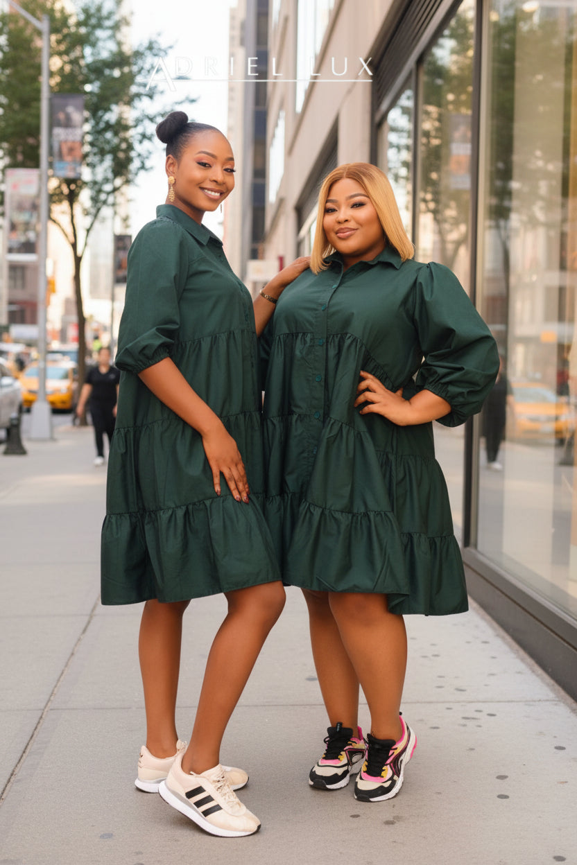 Button-Down Tiered Midi Shirt Dress