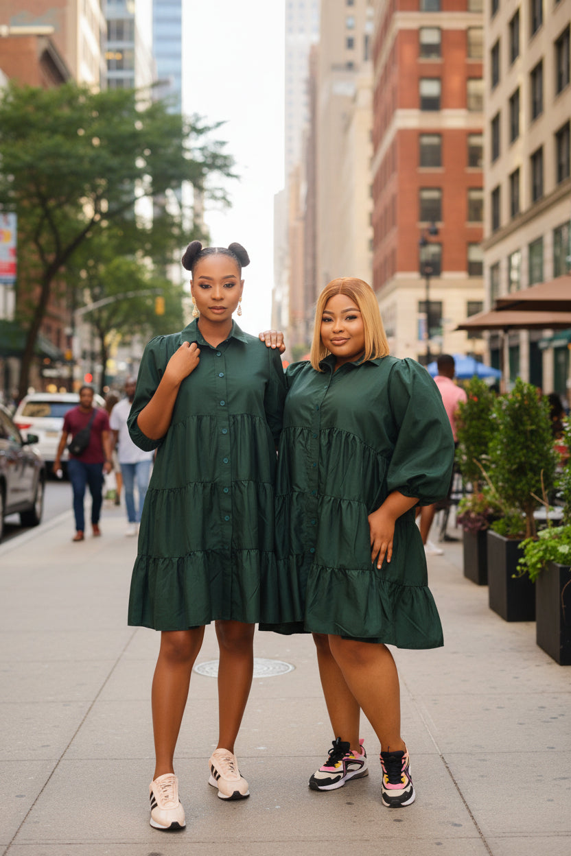 Button-Down Tiered Midi Shirt Dress