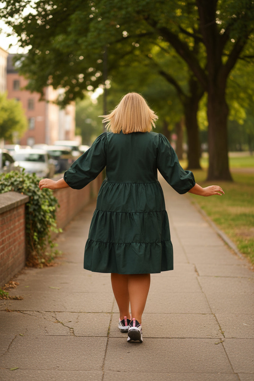 Button-Down Tiered Midi Shirt Dress