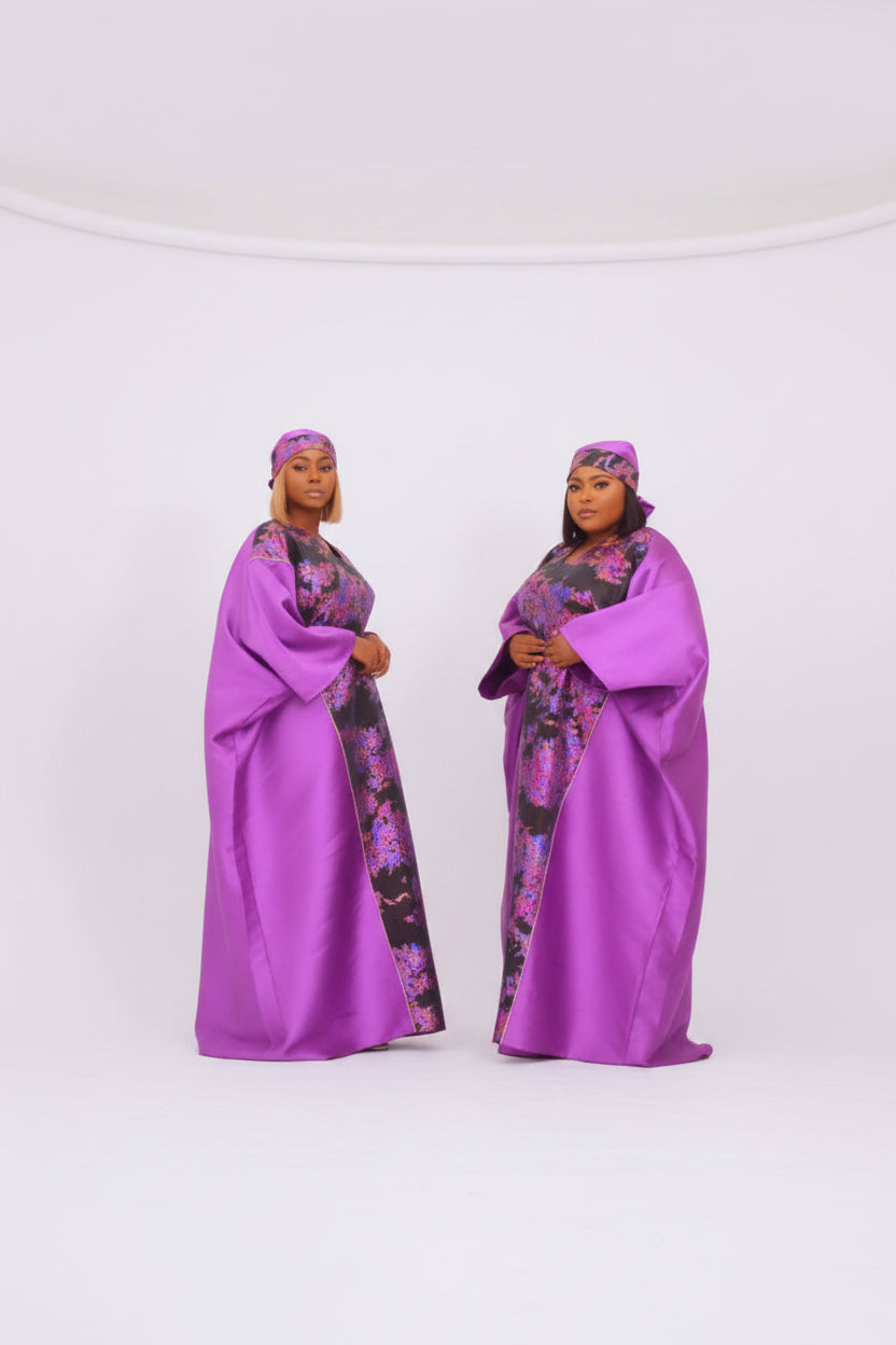 OLA03 Rhinestone-Embellished V-Panelled Brocade-Mikado Mix Boubou Dress