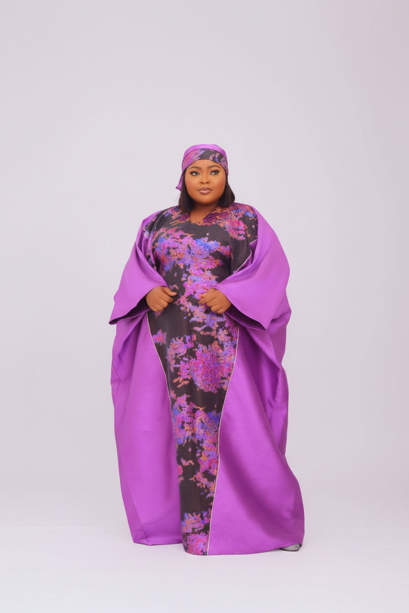 OLA03 Rhinestone-Embellished V-Panelled Brocade-Mikado Mix Boubou Dress