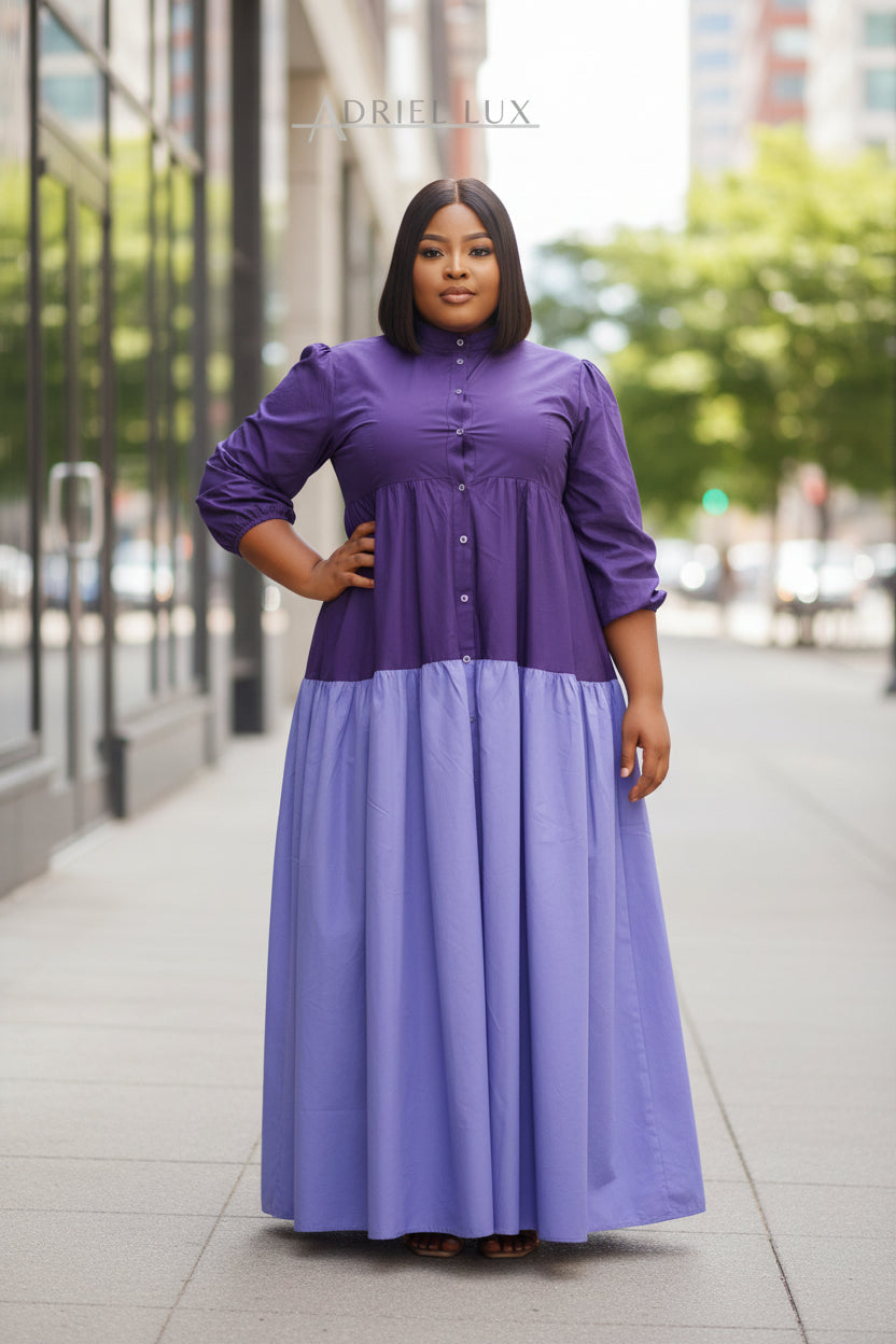 Color-Block Maxi Shirt Dress.