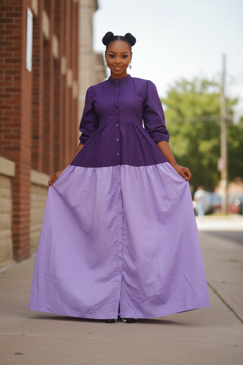 Color-Block Maxi Shirt Dress.