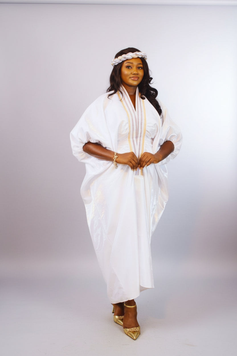 MOFE02-piece Liquid Mikado-Asooke Mix Boubou Dress and Hat Set