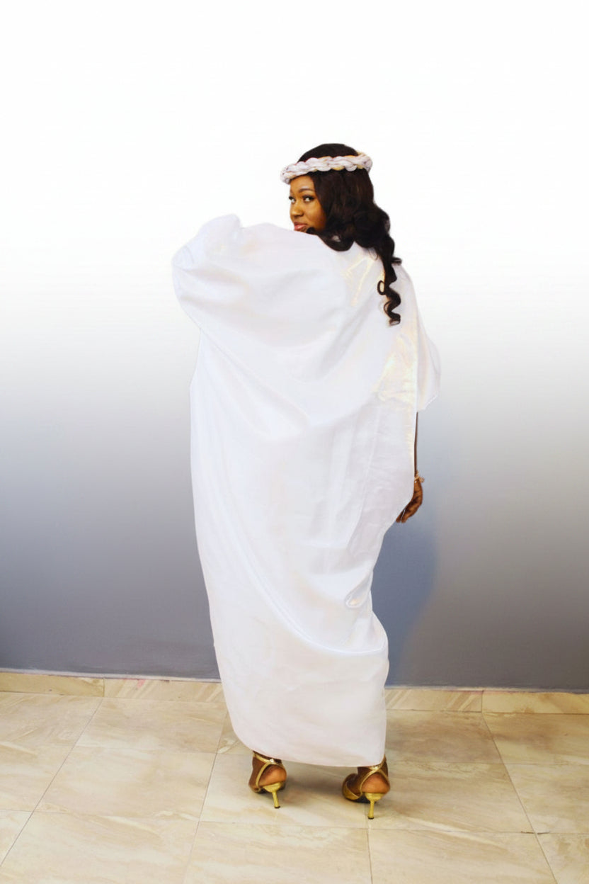 MOFE02-piece Liquid Mikado-Asooke Mix Boubou Dress and Hat Set