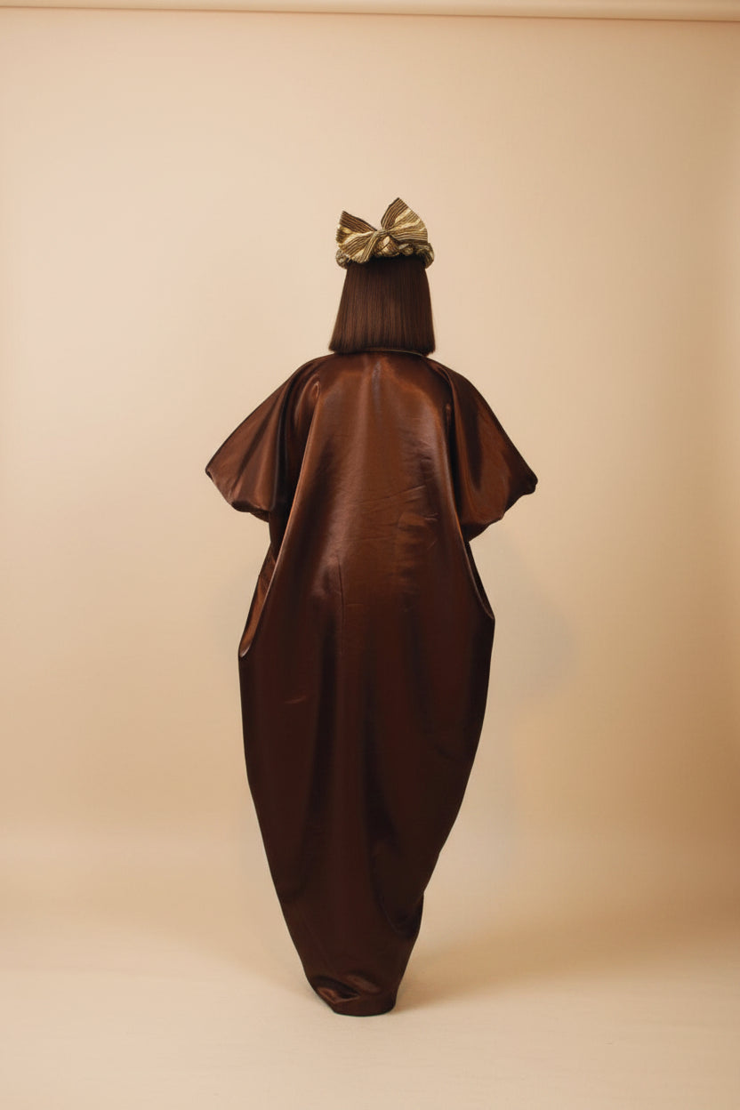 MOFE02-piece Liquid Mikado-Asooke Mix Boubou Dress and Hat