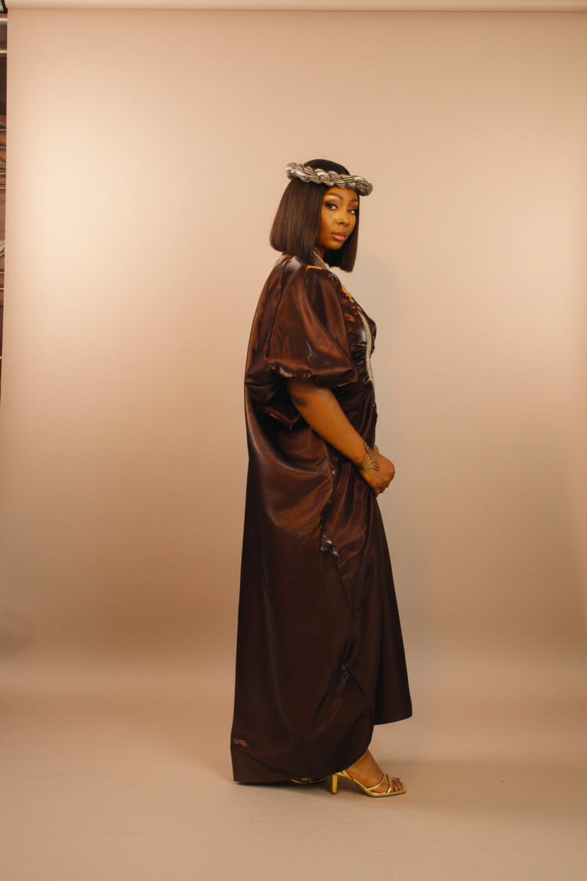 MOFE02-piece Liquid Mikado-Asooke Mix Boubou Dress and Hat