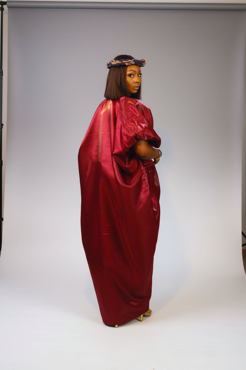 MOFE02-piece Liquid Mikado-Asooke Mix Boubou Dress and Hat Set