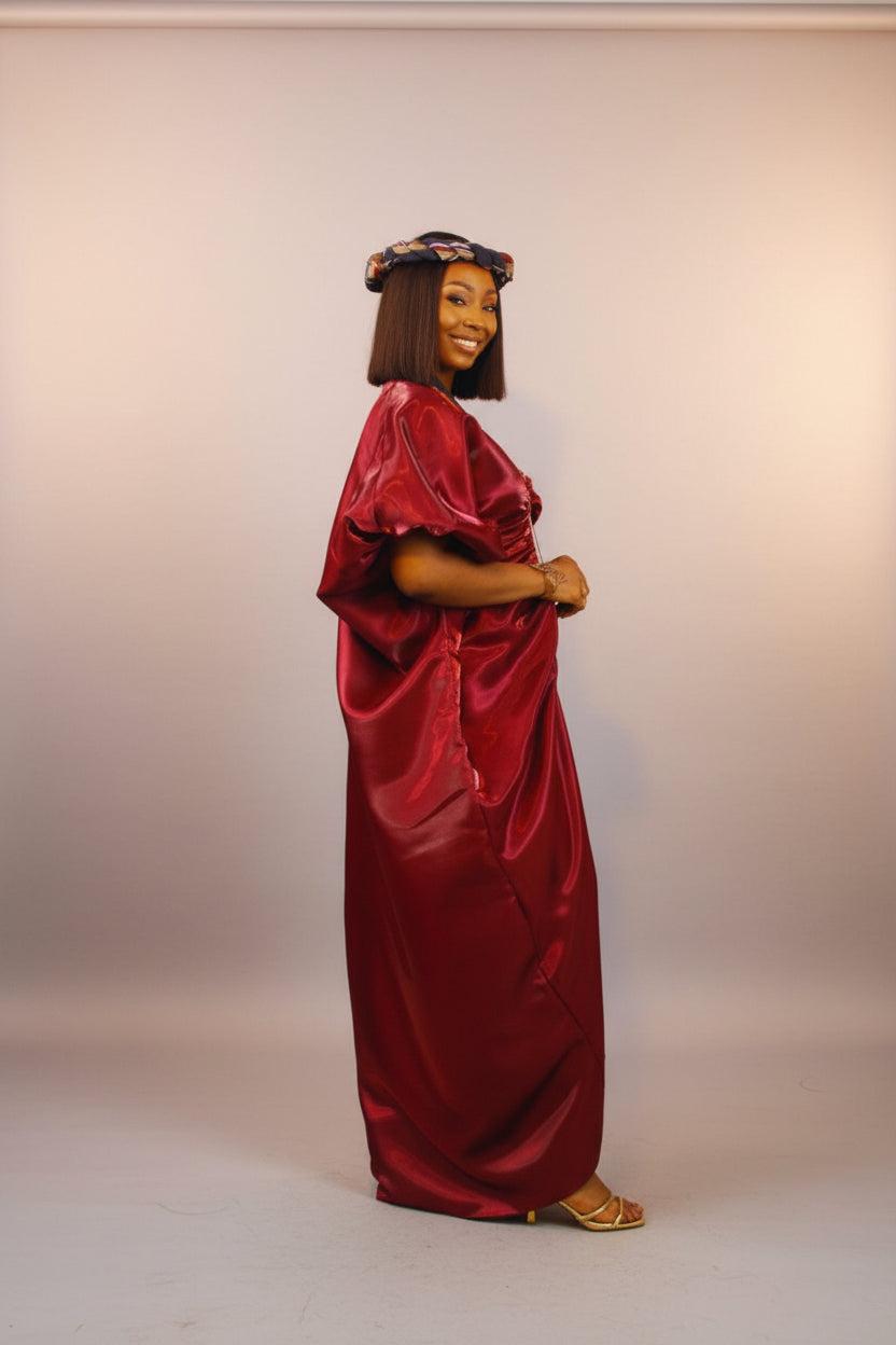 MOFE02-piece Liquid Mikado-Asooke Mix Boubou Dress and Hat Set