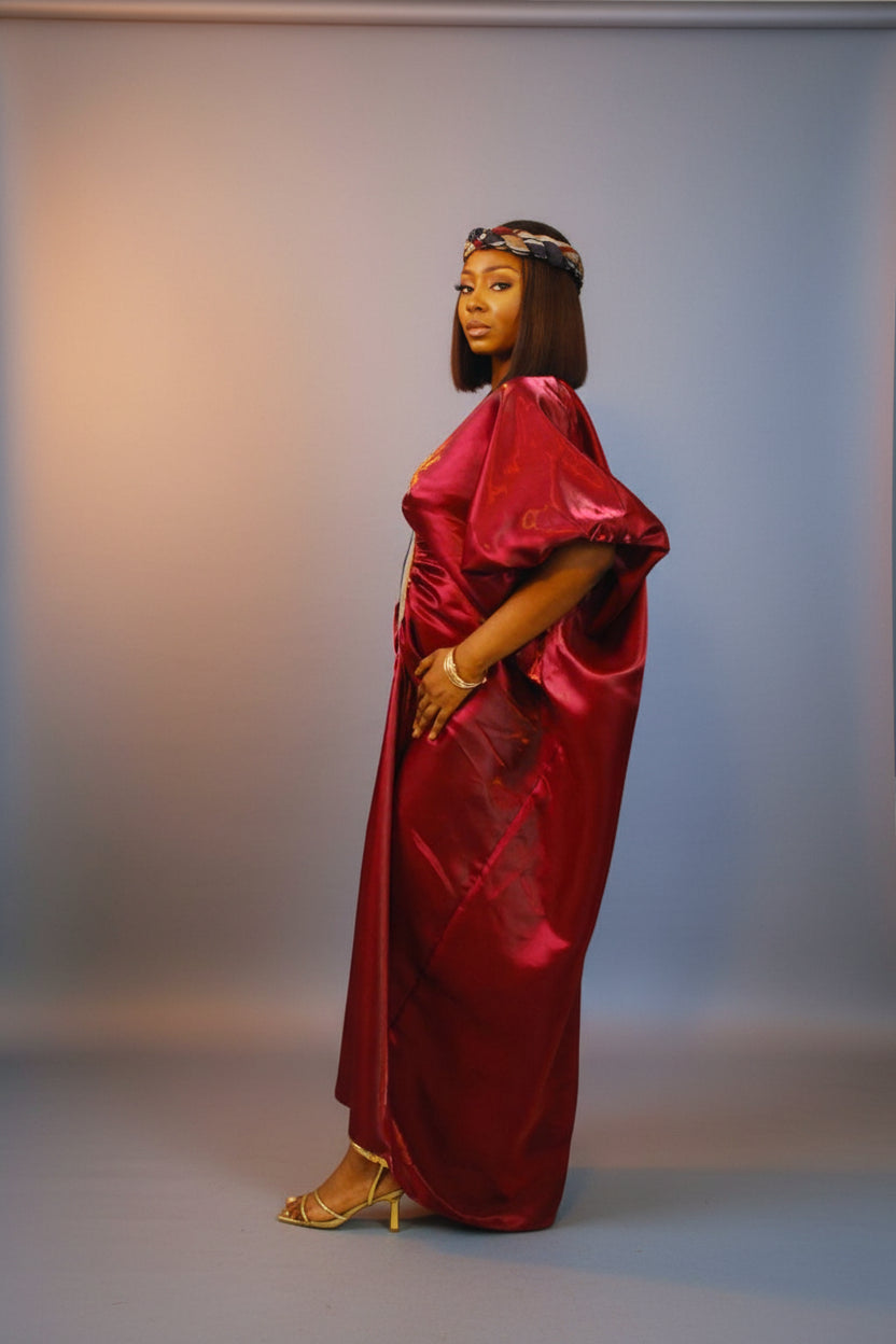 MOFE02-piece Liquid Mikado-Asooke Mix Boubou Dress and Hat Set