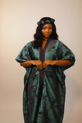 Green LAYO 3-Piece Lace Brocade Boubou With a Matching Turban- Green