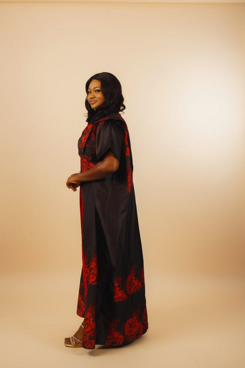 2-Piece Brocade Boubou Jacket with Inner Self-Tie Belts & Liquid Mikado Skirt Set.