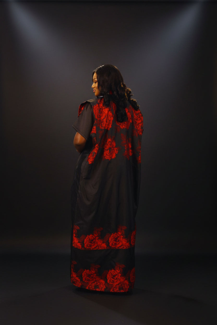 2-Piece Brocade Boubou Jacket with Inner Self-Tie Belts & Liquid Mikado Skirt Set.