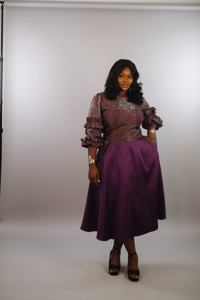 BUJU04 Floral Pattern Metallic/Mikado 2-Piece Co-ord Set