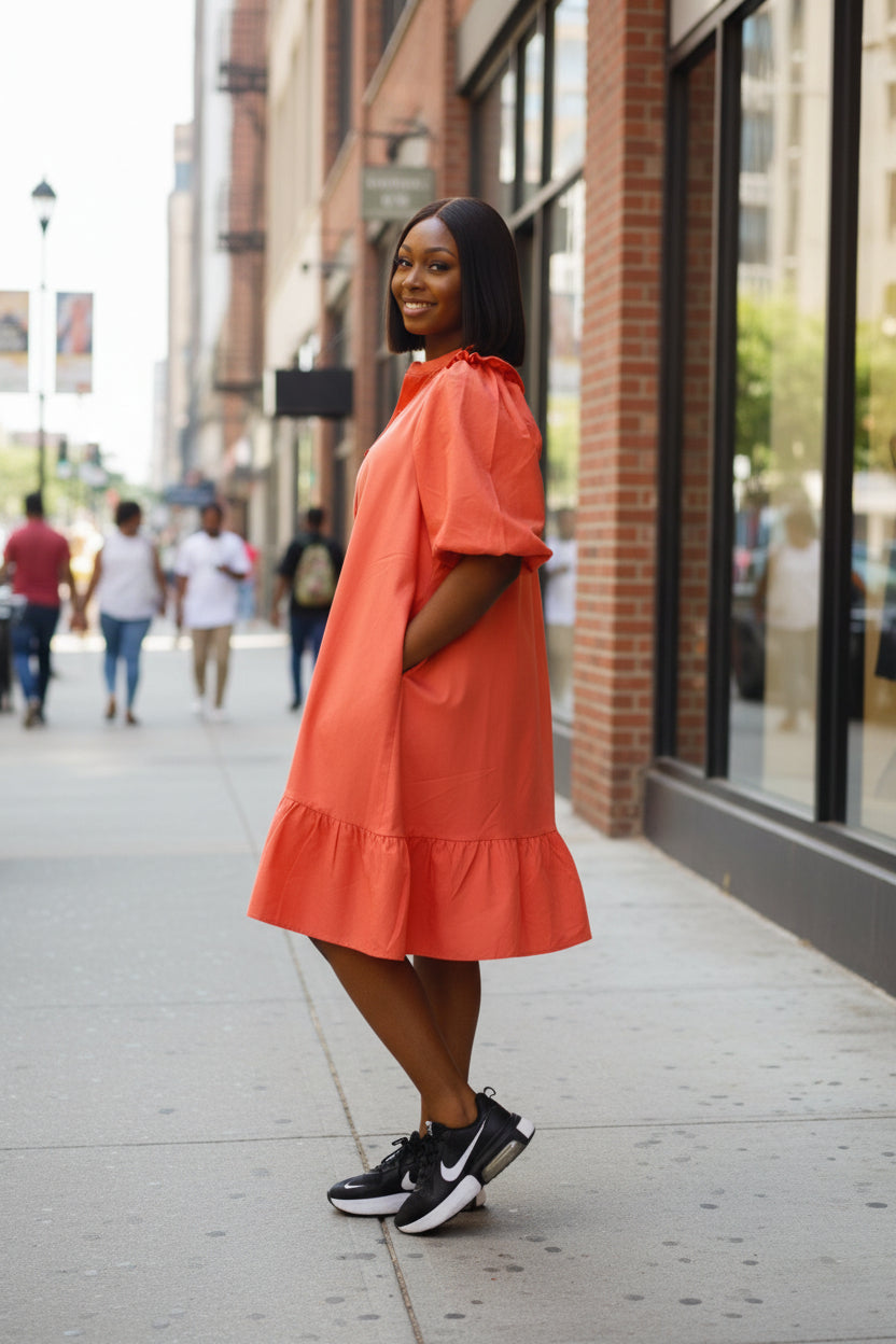 Button-Down Flare Hem Midi Shirt Dress