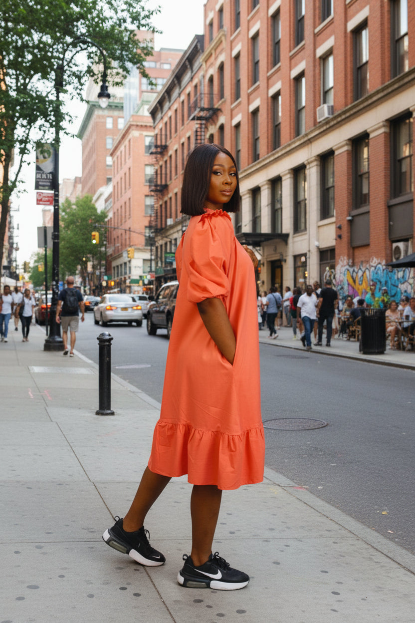 Button-Down Flare Hem Midi Shirt Dress