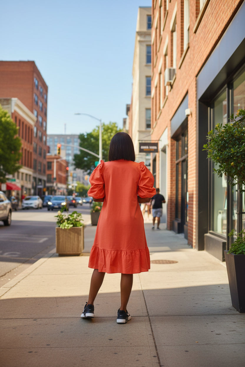 Button-Down Flare Hem Midi Shirt Dress