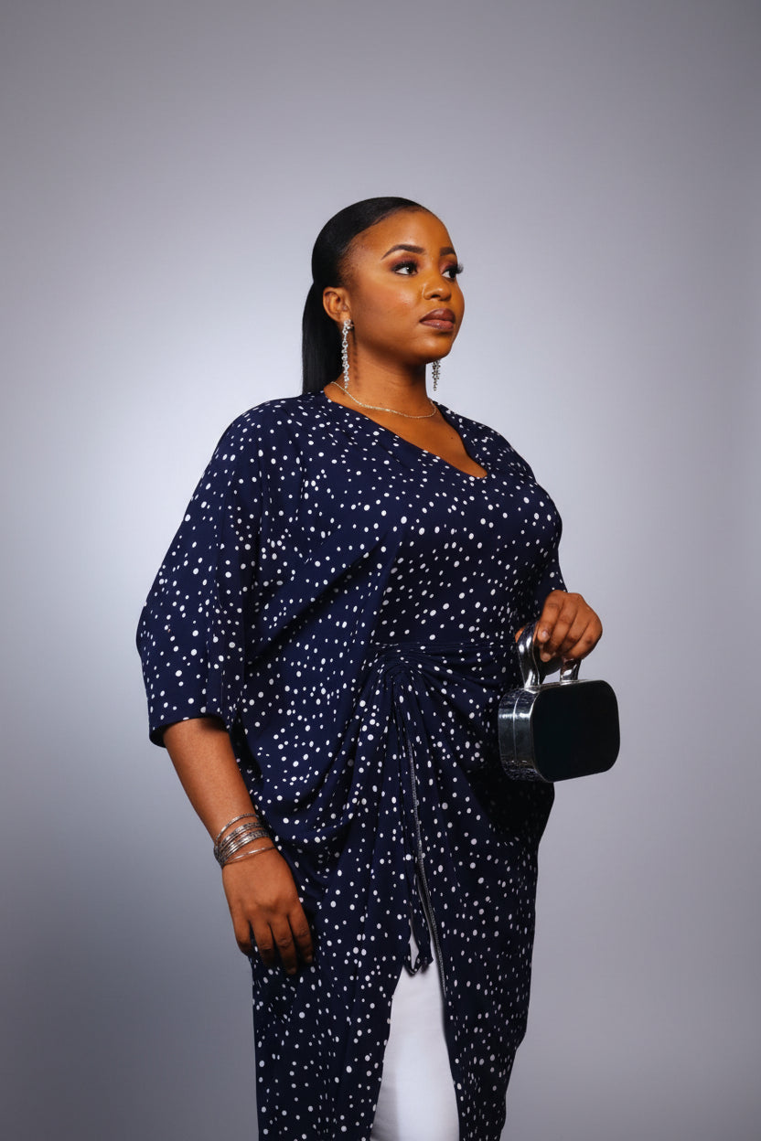 OMOTOLA02 Self-Cinched 2-Piece Set. Blue/White