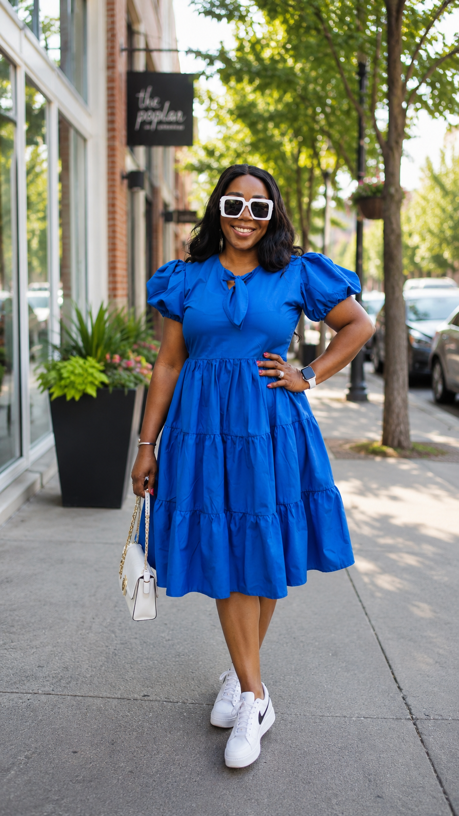 Royal Blue Tie-Neck Tiered Dress