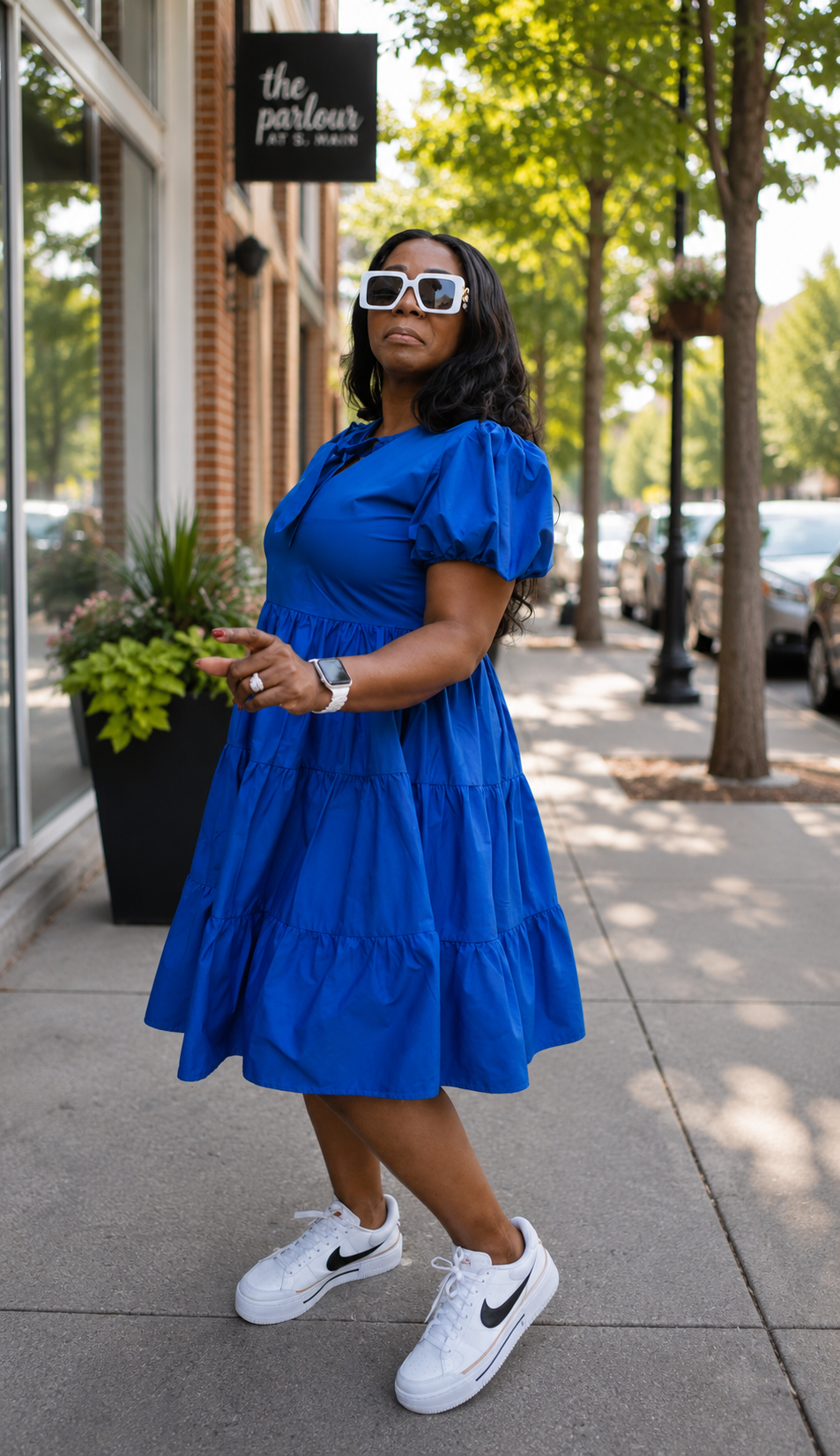 Royal Blue Tie-Neck Tiered Dress